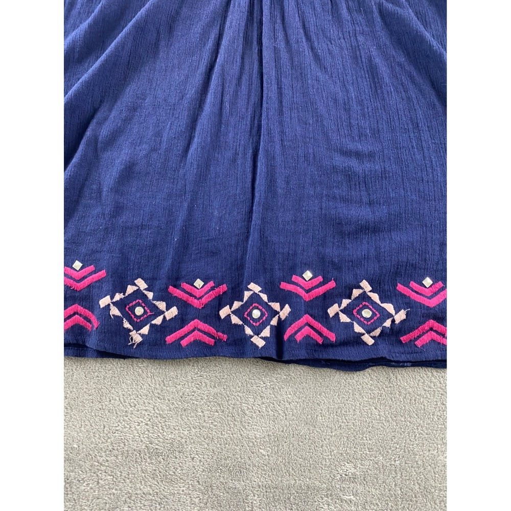 New Directions Navy Blue Embroidered Studded Peasant Blouse Top Womens Large L - Picture 6 of 13